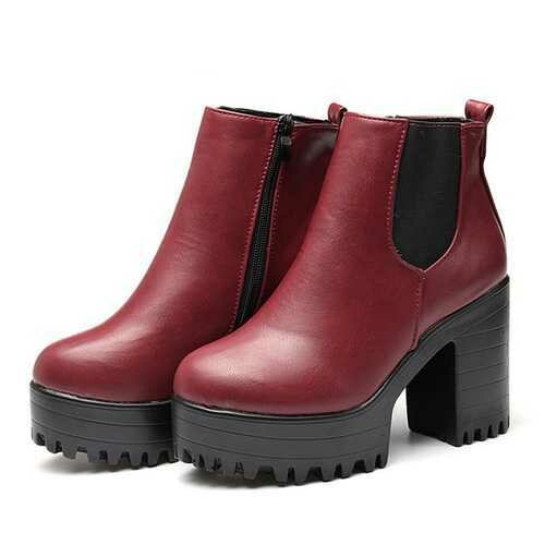 Women Ankle Boots Chunky Platforms Block High Heels Zipper Shoes