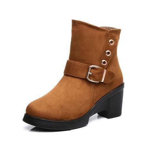 Soft Sole Wool Lining Side Zipper Round Toe Short Ankle Boots