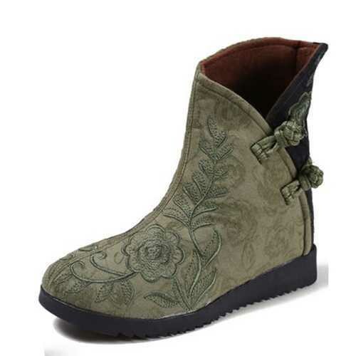 Women Embroidery Cotton Cloth Boots Flower Casual Shoes
