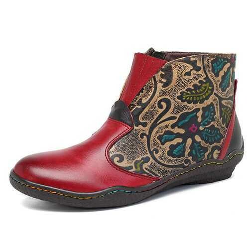 SOCOFY  Retro Flat Leather Boots