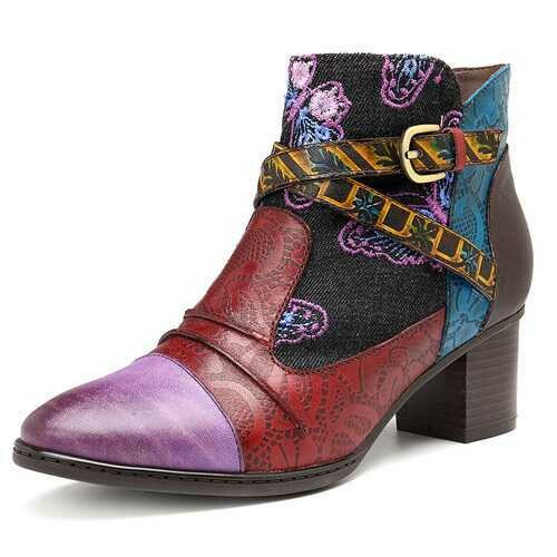 SOCOFY Genuine Leather Zipper Ankle Boots