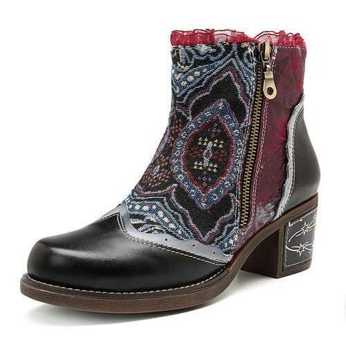 SOCOFY Women Genuine Leather Ankle Boots