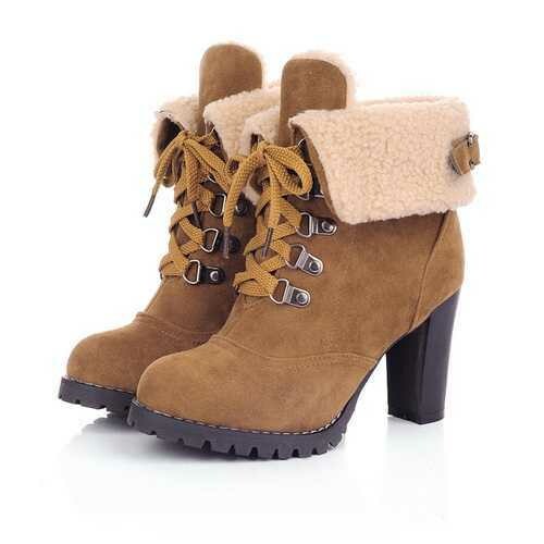 Big Size Women Thick Heel Ankle Boots Heels Lace Up Short Boots