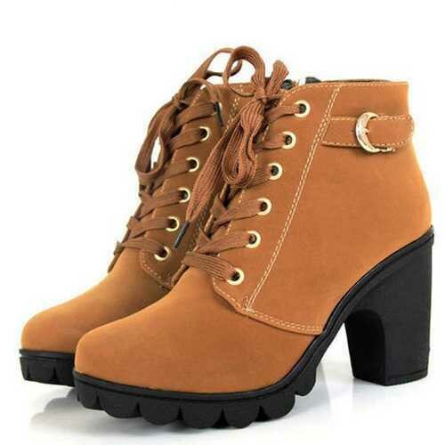 Round Toe Thick High Heel Lace-up Side Zipper Women Boots