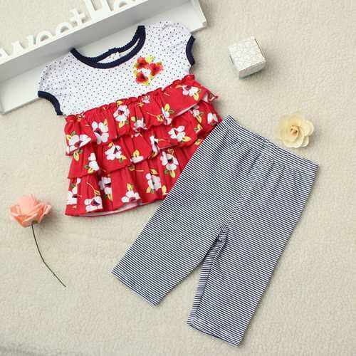 2PCS Baby Kids Girls Summer Drape Cropped Trousers Outfits Sets
