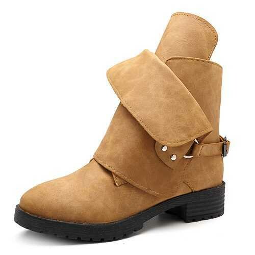 Ankle Adjustable Buckle Slip On Women Boots
