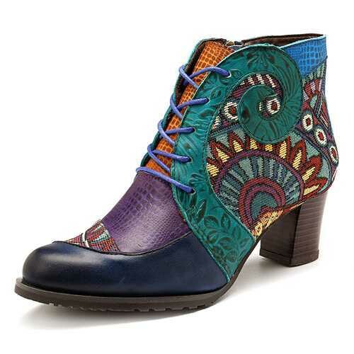 SOCOFY Stitching Stripe Ankle Zipper Leather Boots