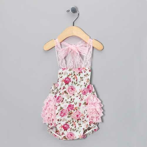 Baby Kids Girls Romper Toddlers Short Lace Flower Sets Sunsuit Outfit