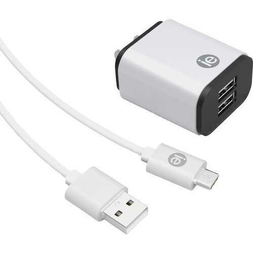 iEssentials IEN-ACC-22A 2.4-Amp Dual-USB Wall Charger with USB-A to USB-C Cable, 4ft