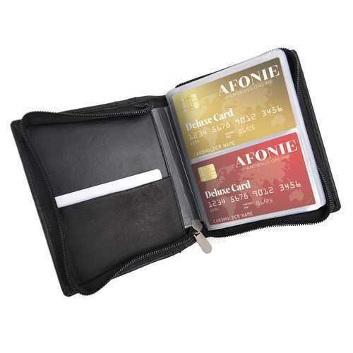 Genuine Leather RFID Zip Around Card Holder