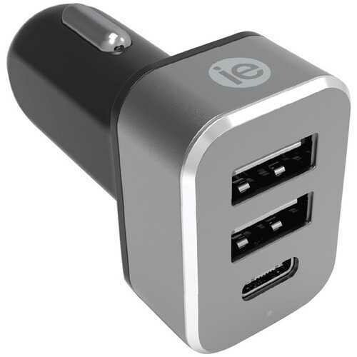 iEssentials IEN-PC42A1C-BK 4.1-Amp Car Charger, 2 USB-A &amp; 1 USB-C