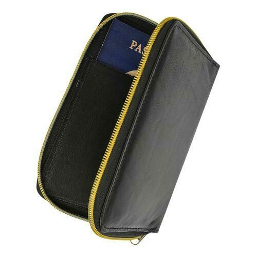 AFONiE- RFID Travel Protected Zip Around Passport Cover Black Color