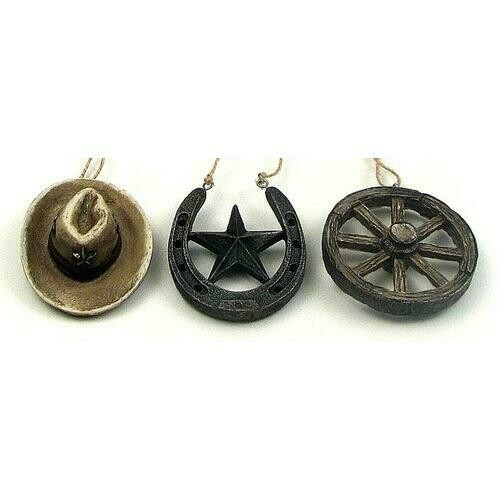 Western Ornament Set of 3, Hat, Wheel, Star