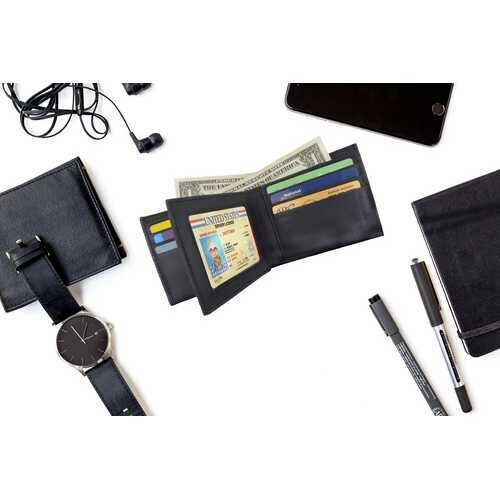 Men Genuine Leather Bi-fold Wallet