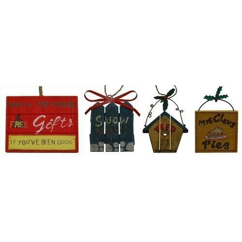WoodMetal Sign Ornaments Set of Four
