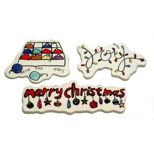 Merry Christmas Ceramic Ornaments Set of Three