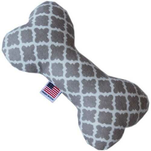 Quatrefoil 6 inch Bone Dog Toy Grey