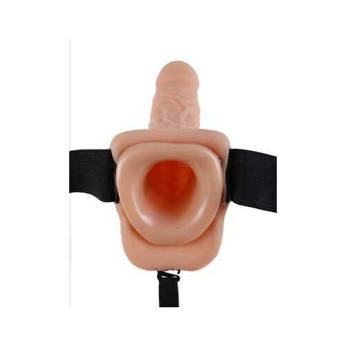 FETISH FANTASY 7 VIBRATING HOLLOW STRAP ON W/BALLS FLESH &quot;
