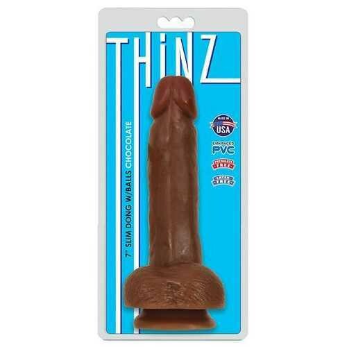 THINZ SLIM DONG 7IN W/BALLS CHOCOLATE