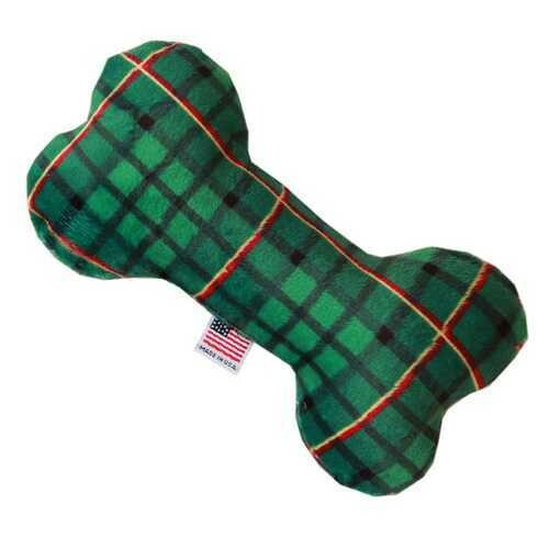 6&quot; Plush Bone Dog Toy Green Plaid