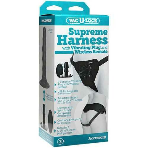 Vac-U-Lock - Supreme Harness With Vibrating Plug  - Black