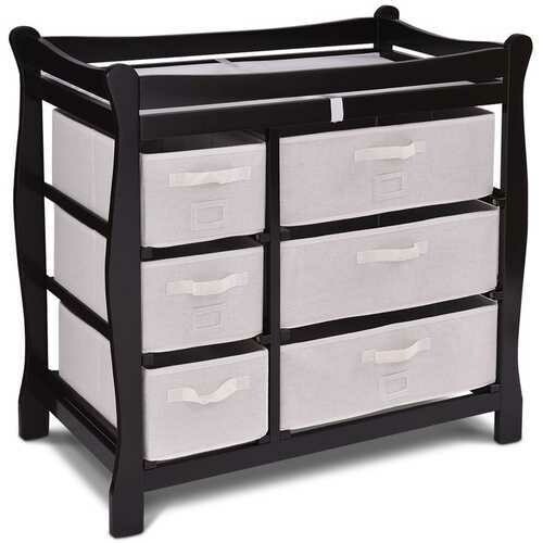 Sleigh Style Baby Changing Table with 6 Basket Drawers
