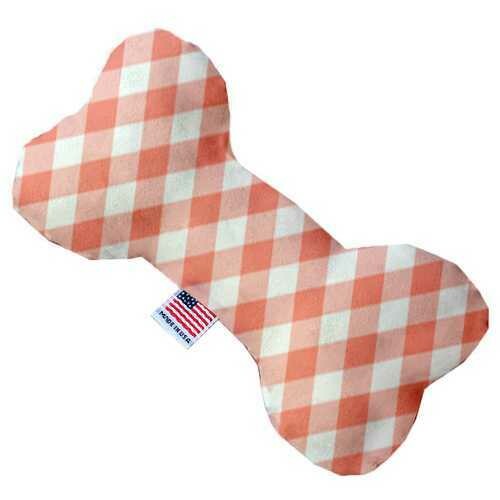 Peach Plaid 10 inch Bone Dog Toy