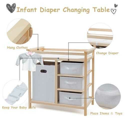 Infant Baby Storage Changing Table w/ 3 Baskets
