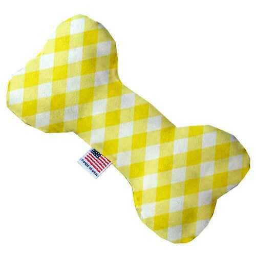 Yellow Plaid 10 inch Bone Dog Toy