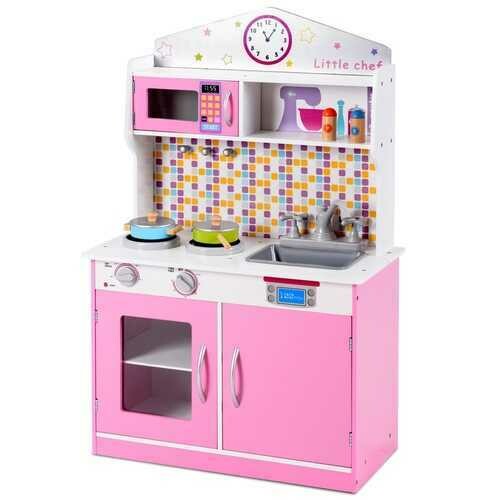 Kids Wooden Pretend Cooking Play Kitchen Set