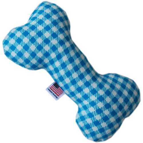 Houndstooth 6 inch Bone Dog Toy Blue