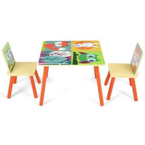 Kids Table and 2 Chairs Set with Cartoon Pattern