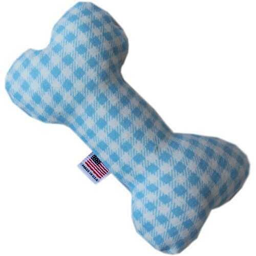 Houndstooth 6 inch Bone Dog Toy Baby Blue