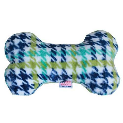 6&quot; Plush Bone Dog Toy Aqua Plaid