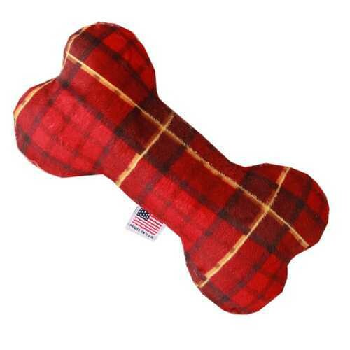6&quot; Plush Bone Dog Toy Red Plaid