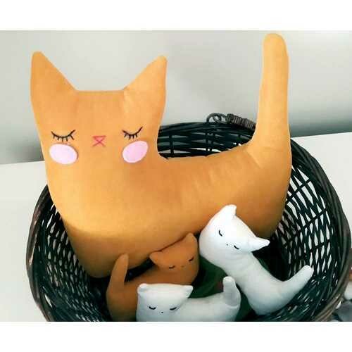 Handmade Plush Animal Doll nursery decor pillow, Cat Family
