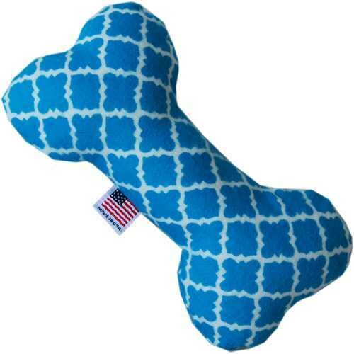 Quatrefoil 6 inch Bone Dog Toy Blue