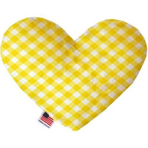 Yellow Plaid 6 inch Heart Dog Toy