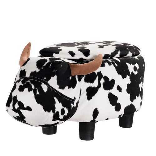 Cow Shape Upholstered Ride-on Storage Ottoman Footrest