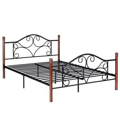 Queen Size Steel Bed Frame with Stable Platform and Metal Slats