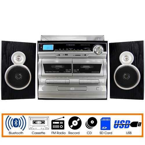 Trexonic 3-Speed Turntable With CD Player, Double Cassette Player, Bluetooth, FM Radio &amp;amp; USB/SD Recording