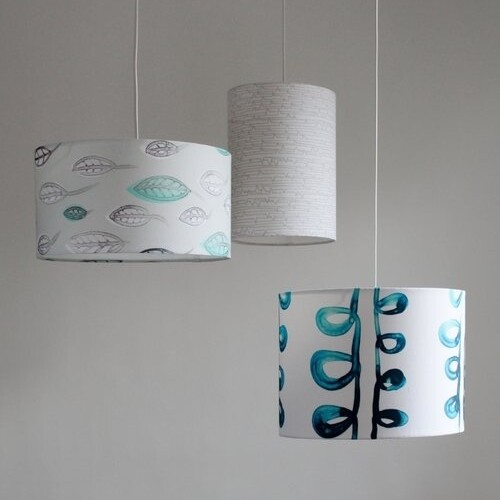 Handcrafted Linen Cotton Lampshade in Leaves | Winter Blues- Custom Montreal Design