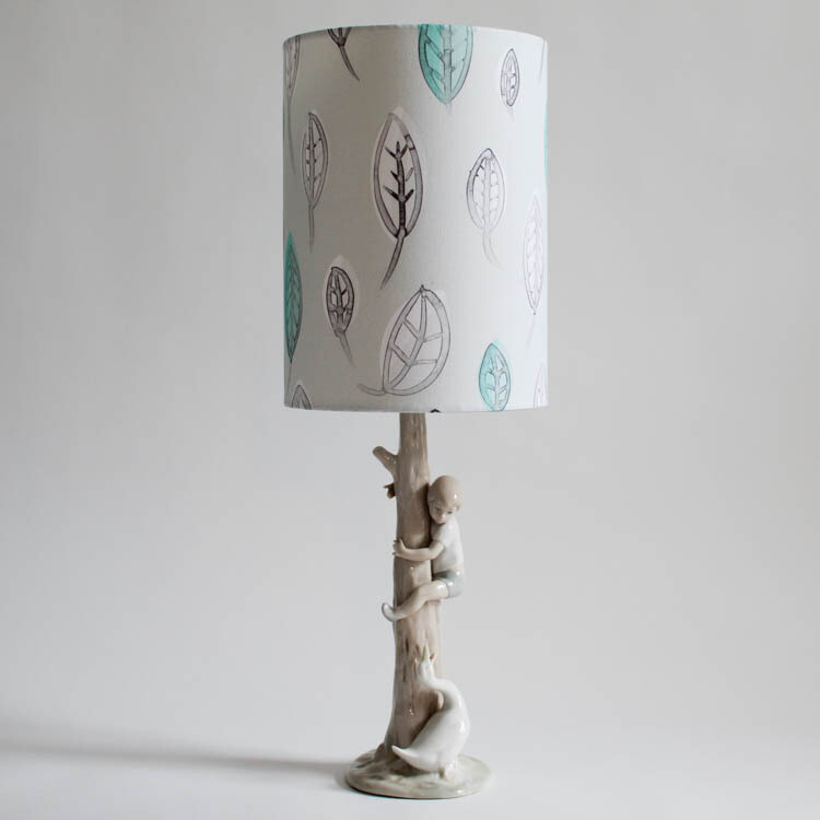 Handcrafted Linen Cotton Lampshade in Leaves | Winter Blues- Custom Montreal Design