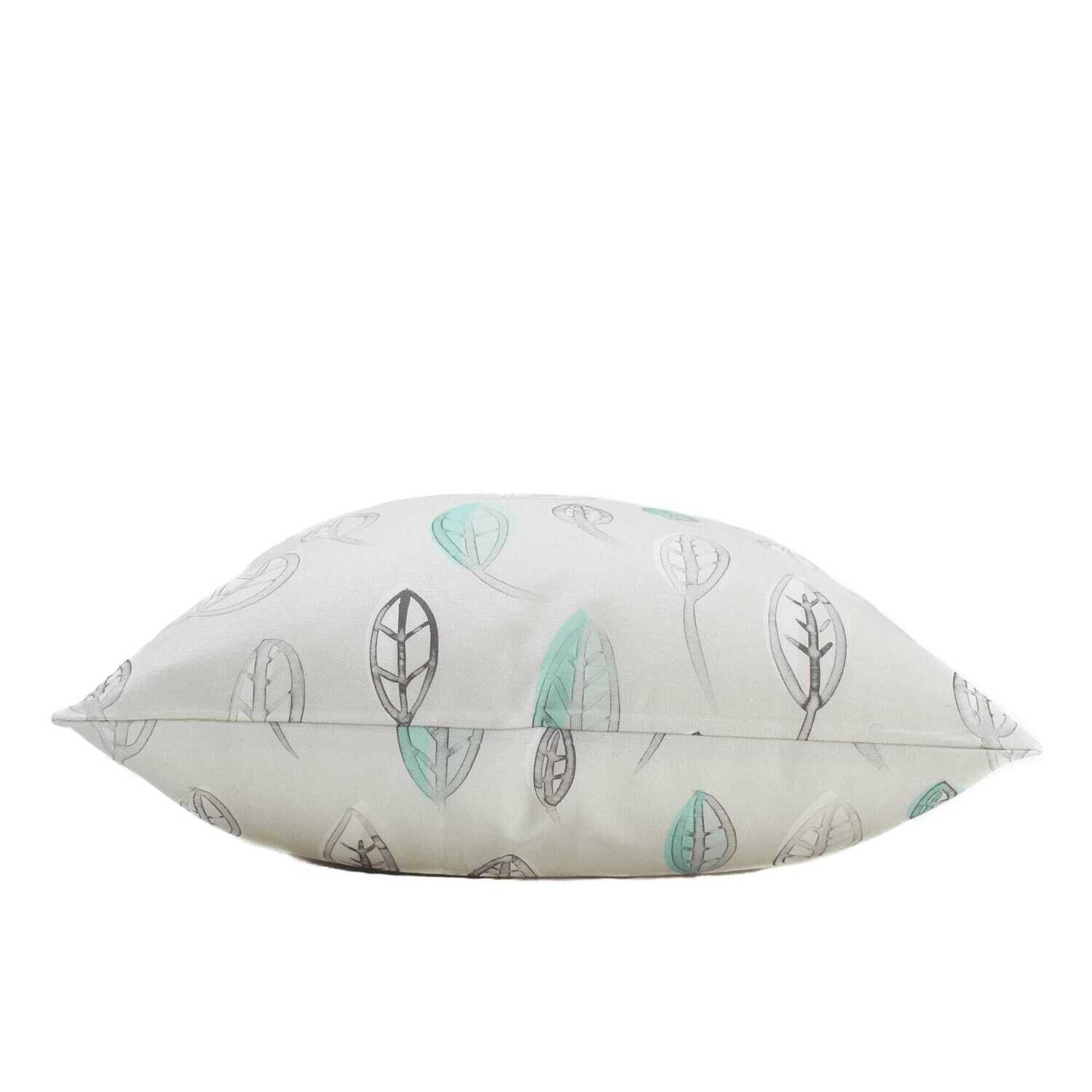 Linen Cotton Decorative Pillow - Pillow in Leaves | Winter Blues Pattern - Handcrafted Montreal