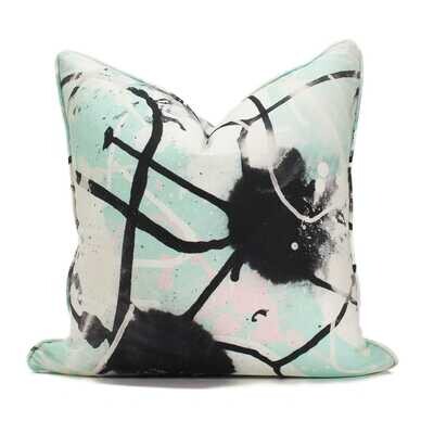 Linen Cotton Decorative Pillow - Suss | Mint Pattern - Handcrafted Montreal