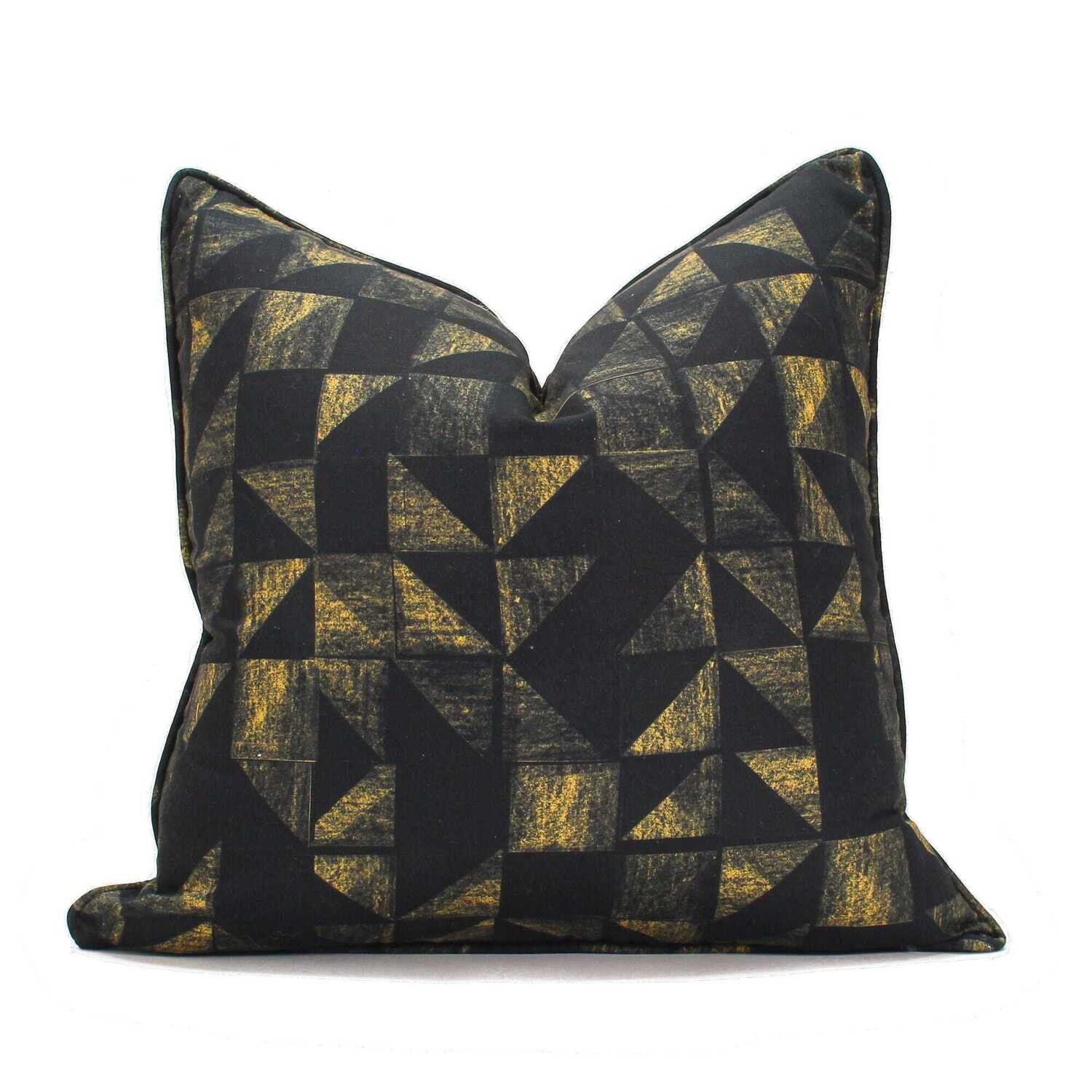 Linen Cotton Decorative Pillow - Tile | Golden Pattern - Handcrafted Montreal