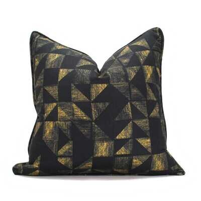 Linen Cotton Decorative Pillow - Tile | Golden Pattern - Handcrafted Montreal