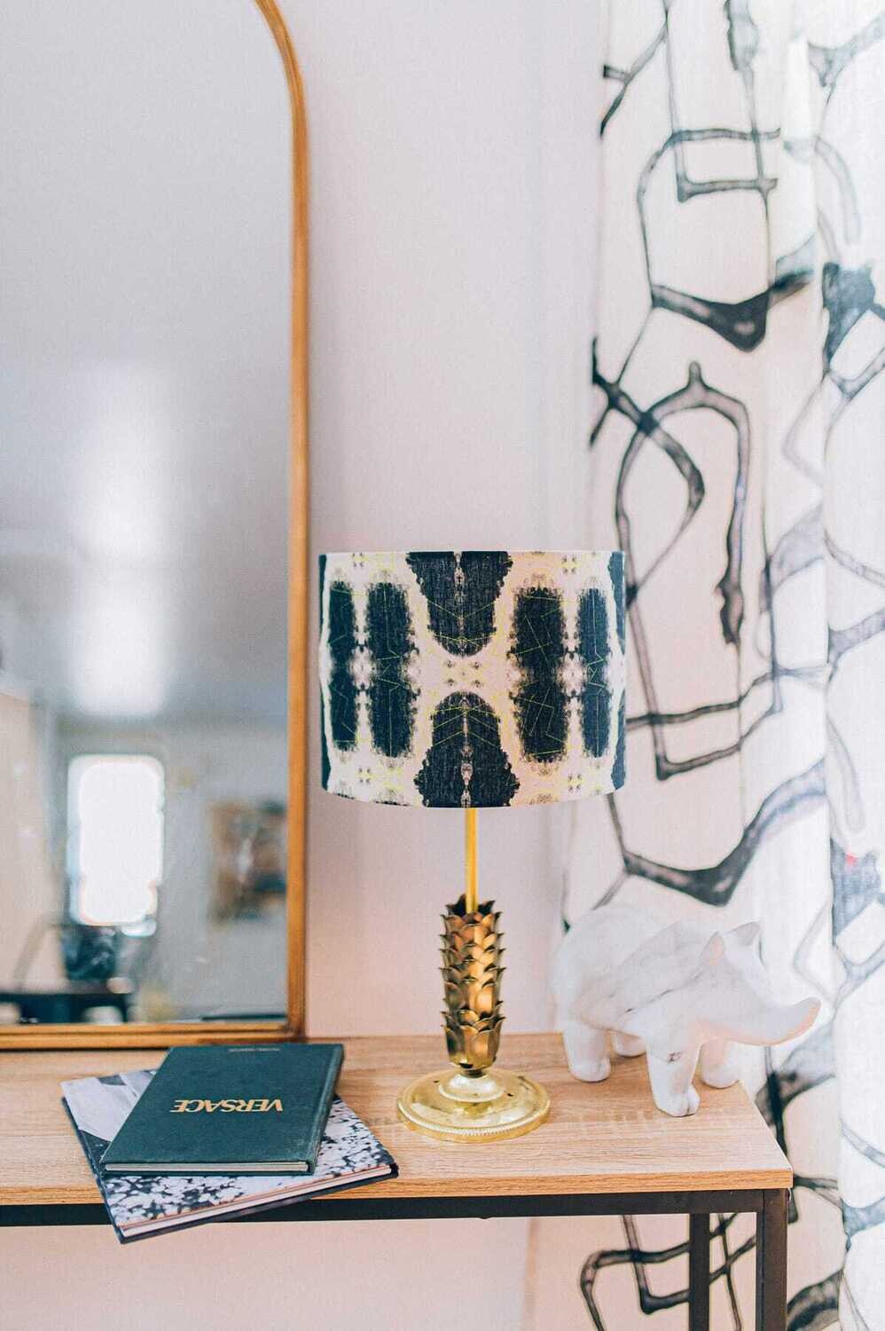 Handcrafted Organic Linen Lampshade - Episodic | Mono Pattern -  Custom Montreal Design