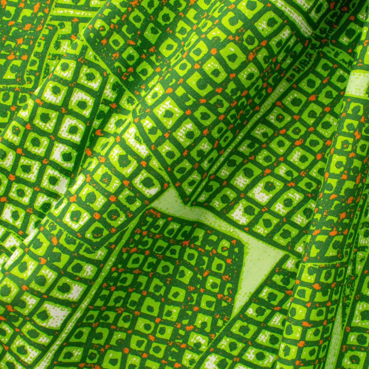 Quiver Leaf geometric fabric pattern with organic green design on cotton-linen