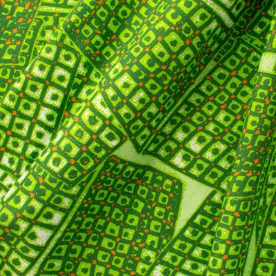 Quiver Leaf geometric fabric pattern with organic green design on cotton-linen